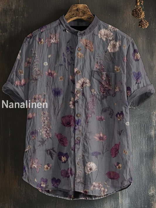 Unisex Boho Style Floral Print Cotton Casual Short Sleeve Shirt Colorful / S