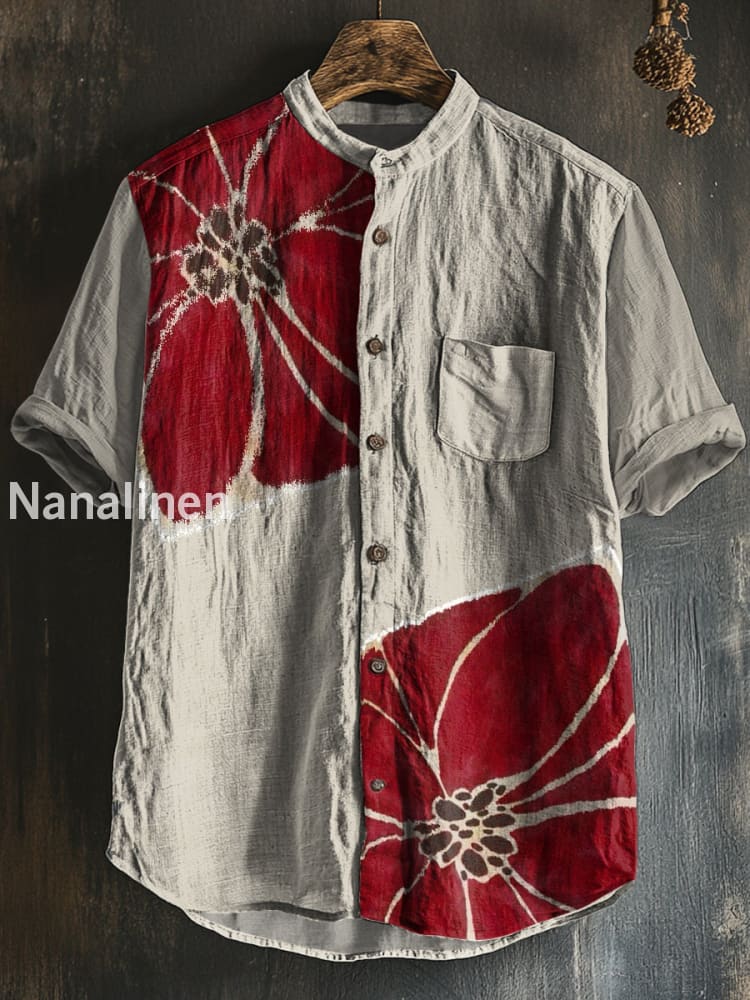 Unisex Boho Style Flowers Print Cotton Casual Short Sleeve Shirt Colorful / S