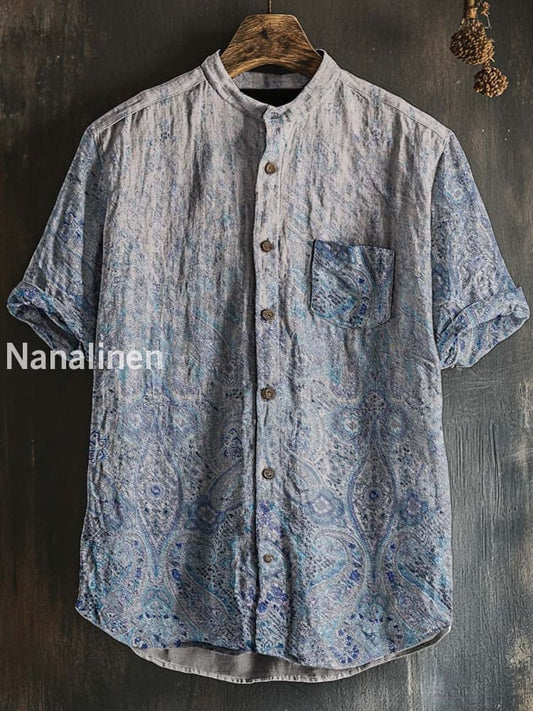 Unisex Boho Style Gradient-print Cotton Casual Short Sleeve Shirt Colorful / S