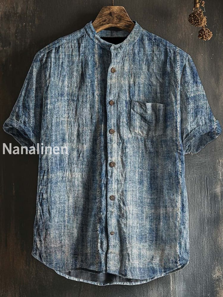 Unisex Boho Style Stripes Print Cotton Casual Short Sleeve Shirt Colorful / S