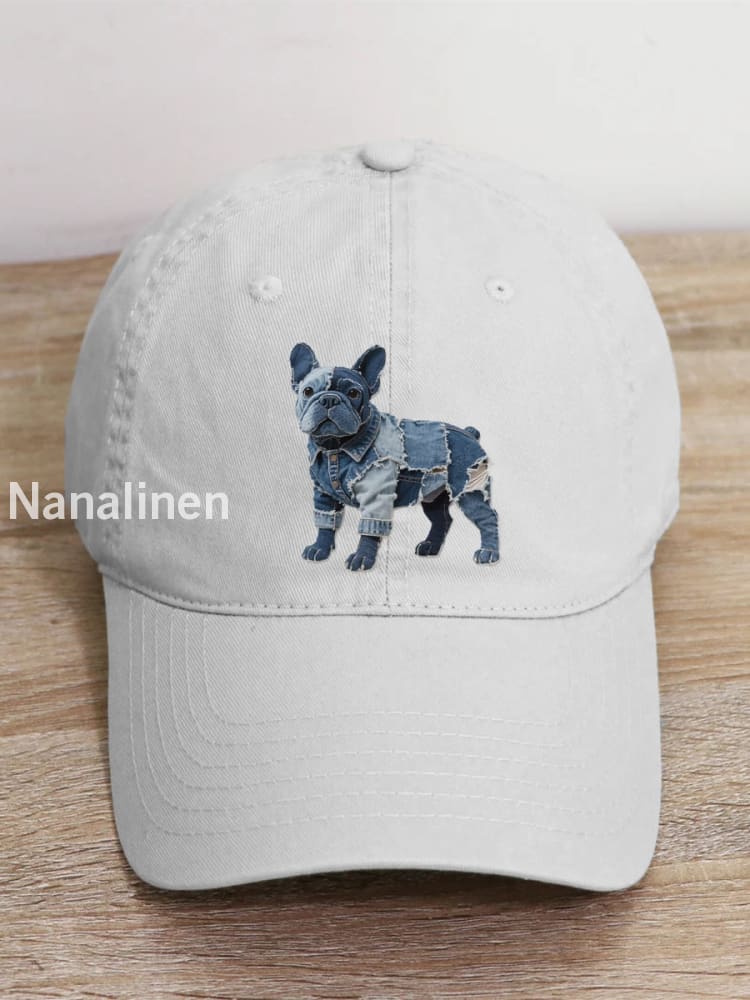 Unisex Bulldog Pattern Patchwork Art Hat White / JM