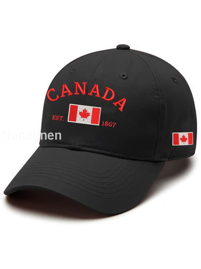 Unisex Canada Est.1867 Canadian Flag Print Hat Black / JM