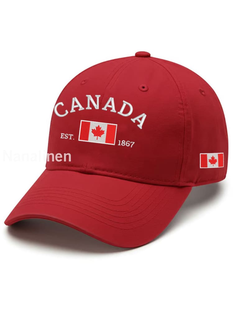 Unisex Canada Est.1867 Canadian Flag Print Hat Red / JM
