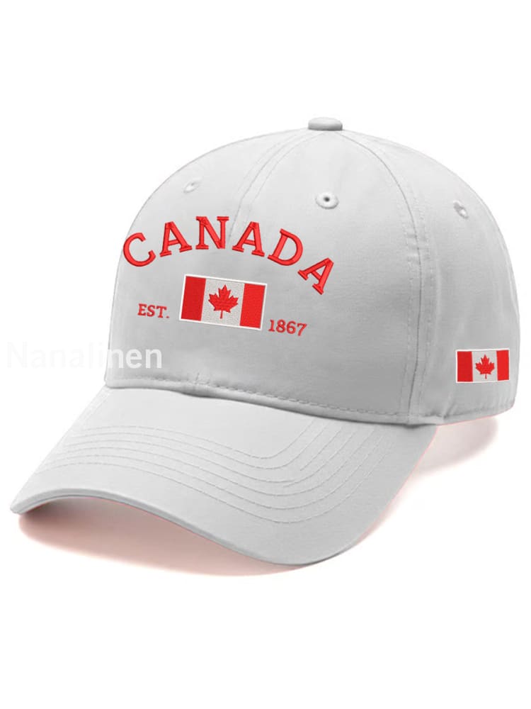 Unisex Canada Est.1867 Canadian Flag Print Hat White / JM