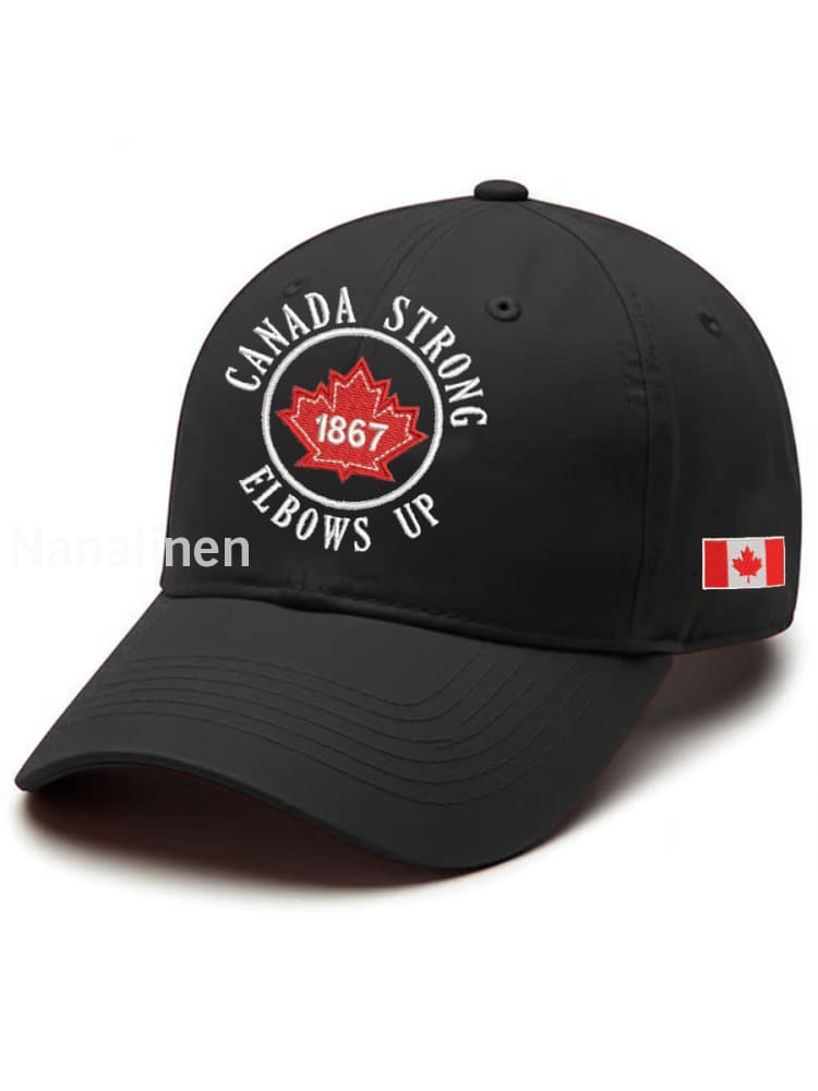 Unisex Canada Strong Elbows Up 1867 Canadian Flag Print Hat Black / JM
