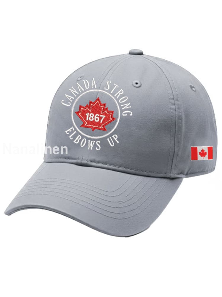 Unisex Canada Strong Elbows Up 1867 Canadian Flag Print Hat Gray / JM