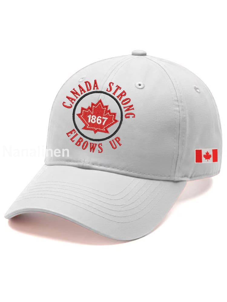 Unisex Canada Strong Elbows Up 1867 Canadian Flag Print Hat White / JM