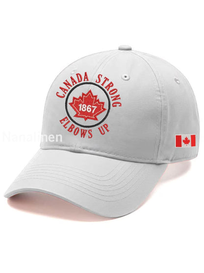 Unisex Canada Strong Elbows Up 1867 Canadian Flag Print Hat White / JM