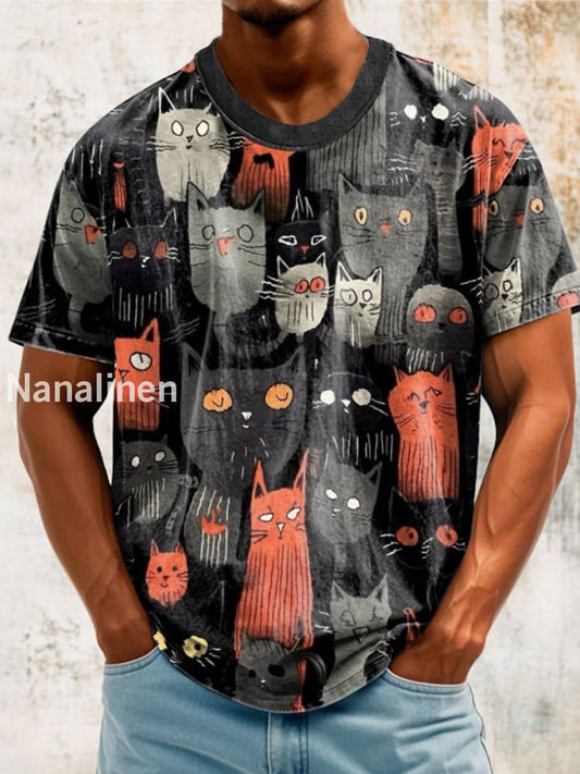 Unisex Cats Painting Abstract Print Design T-Shirt Colorful / S