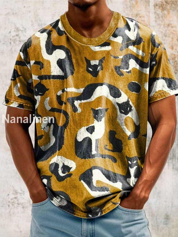Unisex Cow Cats Painting Abstract Print Design T-Shirt Colorful / S