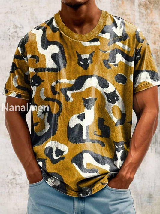 Unisex Cow Cats Painting Abstract Print Design T-Shirt Colorful / S