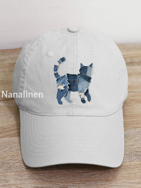 Unisex Cute Cat Pattern Patchwork Art Hat White / JM