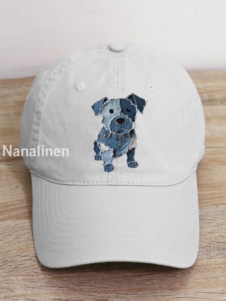 Unisex Cute Dog Pattern Patchwork Art Hat White / JM