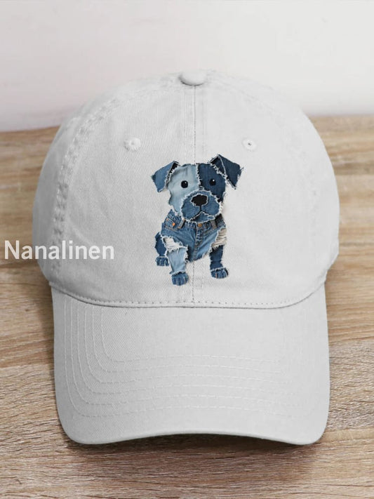 Unisex Cute Dog Pattern Patchwork Art Hat White / JM