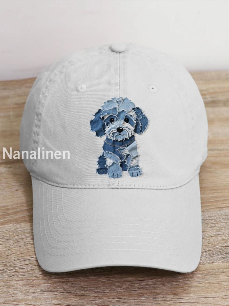 Unisex Cute Dog Pattern Patchwork Art Hat White / JM