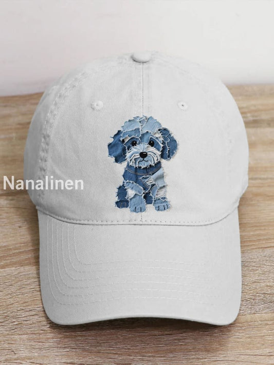 Unisex Cute Dog Pattern Patchwork Art Hat White / JM