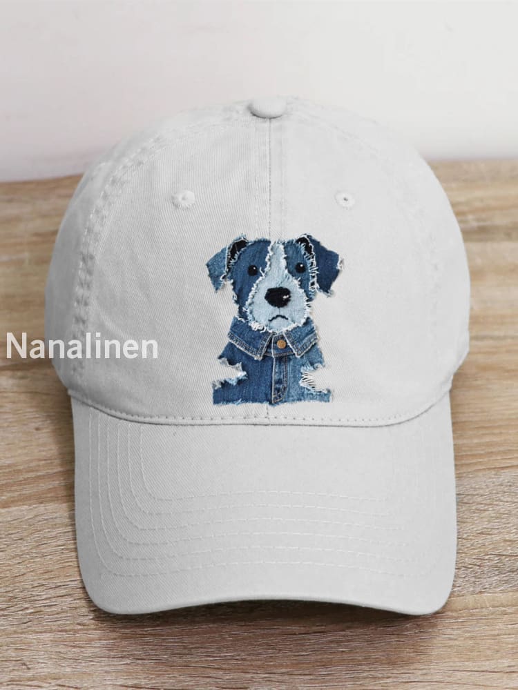 Unisex Dog Pattern Patchwork Art Hat White / JM
