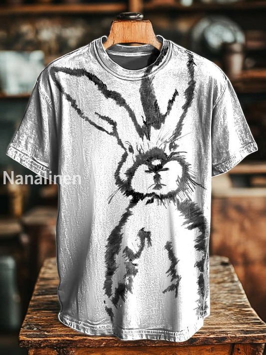 Unisex Easter Bunny Hand-painted Printed Casual Loose Short Sleeve T-Shirt Colorful / S