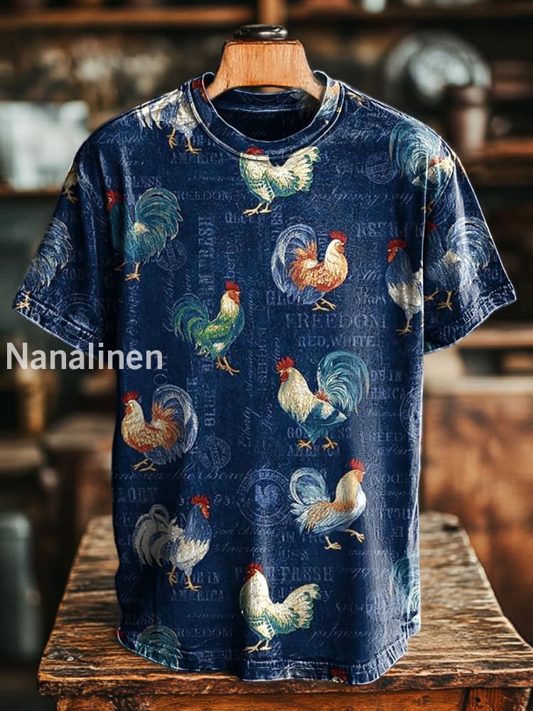 Unisex Easter Letter Rooster Print Casual Loose Short Sleeve T-Shirt Colorful / S