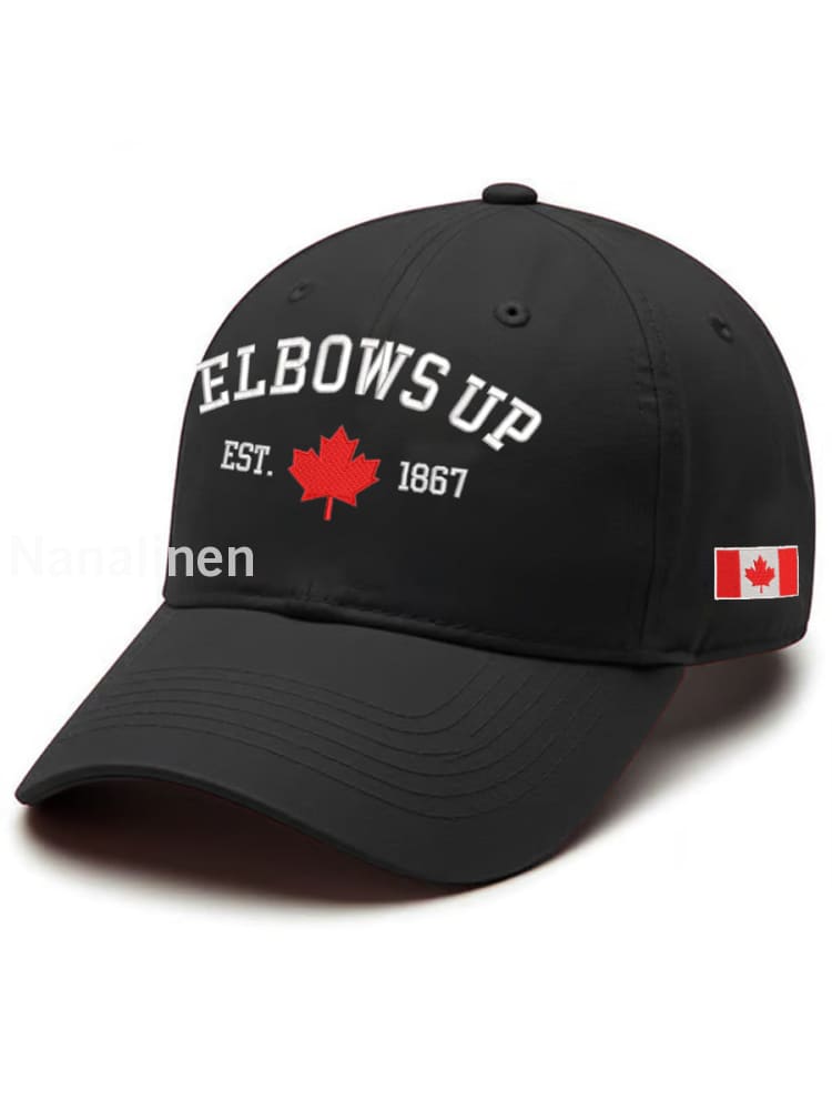 Unisex Elbows Up Est.1867 Canadian Flag Print Hat Black / JM
