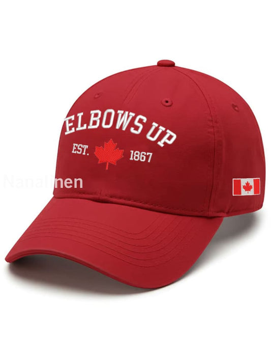 Unisex Elbows Up Est.1867 Canadian Flag Print Hat Red / JM