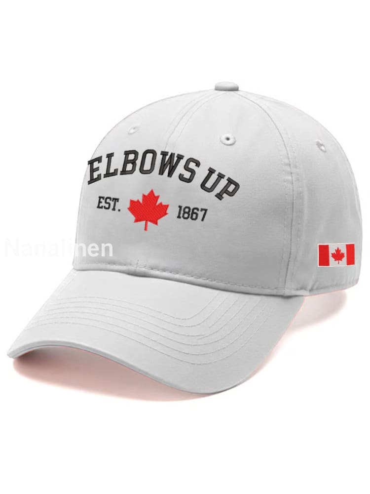 Unisex Elbows Up Est.1867 Canadian Flag Print Hat White / JM