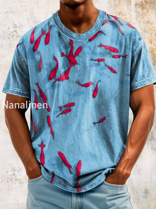 Unisex Fish Painting Abstract Print Design T-Shirt Colorful / S