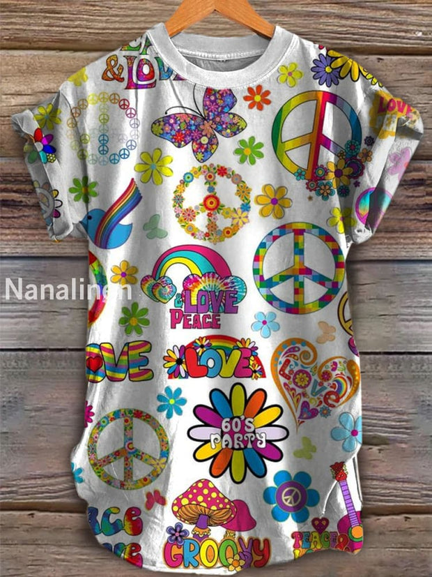 Unisex Hippie Art Print Comfortable Casual T-shirt A / S