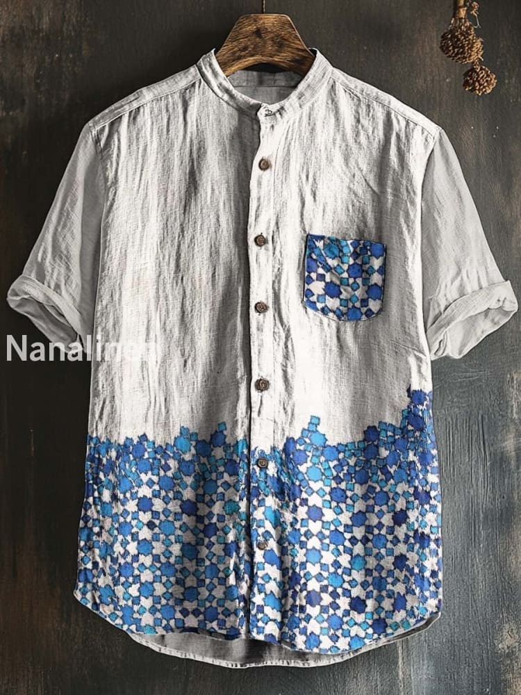 Unisex Hippie Style Floral Print Cotton Casual Short Sleeve Shirt Colorful / S
