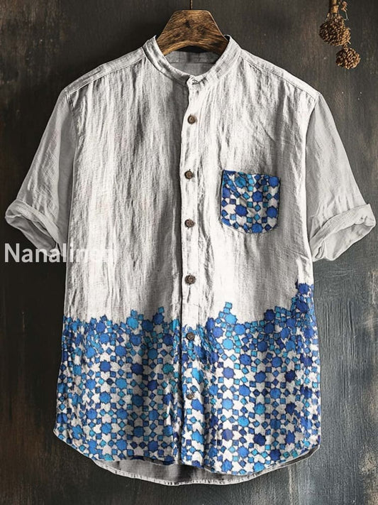 Unisex Hippie Style Floral Print Cotton Casual Short Sleeve Shirt Colorful / S