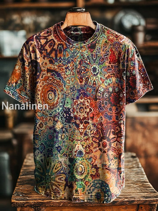 Unisex Retro Abstract Art Print Casual Loose Short Sleeve T-Shirt Colorful / S