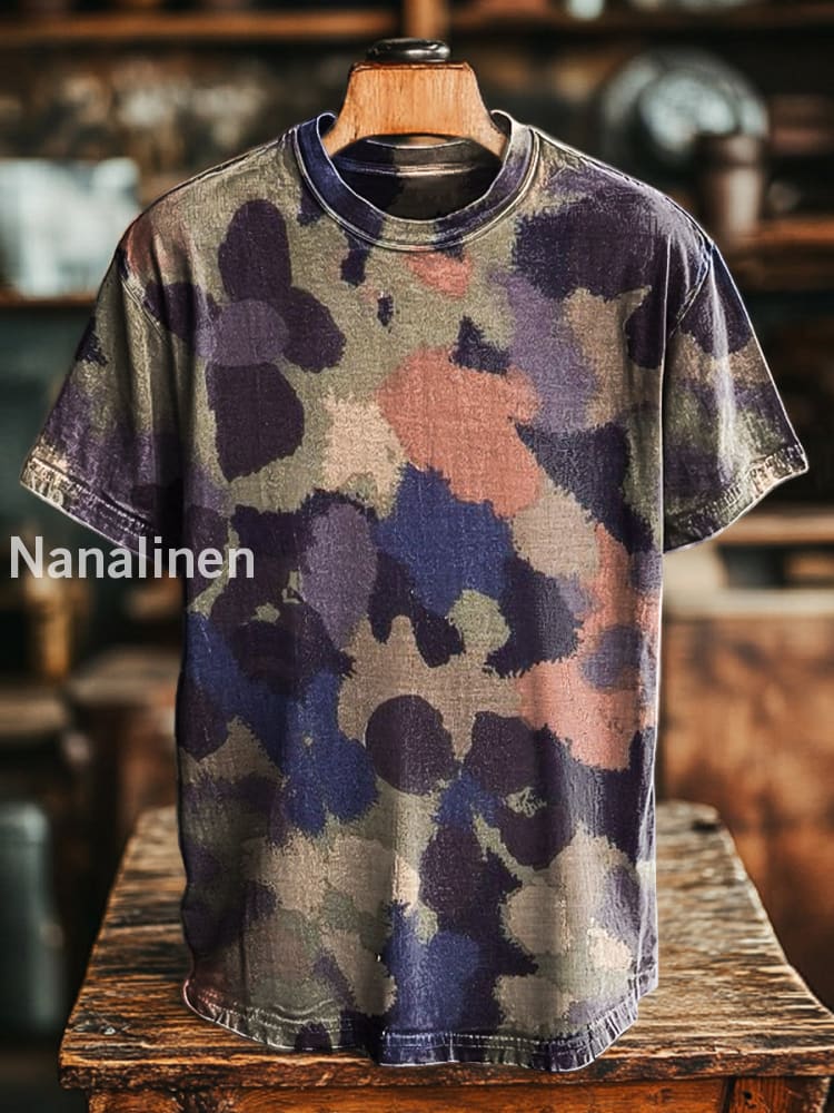 Unisex Retro Abstract Camouflage Print Casual Loose Short Sleeve T-Shirt Colorful / S