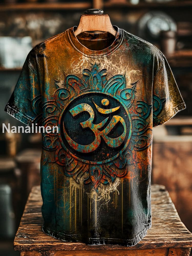 Unisex Retro Abstract Character Print Casual Loose Short Sleeve T-Shirt Colorful / S