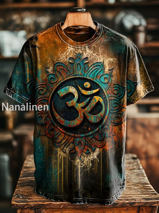 Unisex Retro Abstract Character Print Casual Loose Short Sleeve T-Shirt Colorful / S