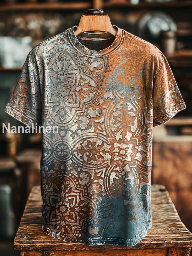 Unisex Retro Abstract Floral Old Print Casual Loose Short Sleeve T-Shirt Colorful / S