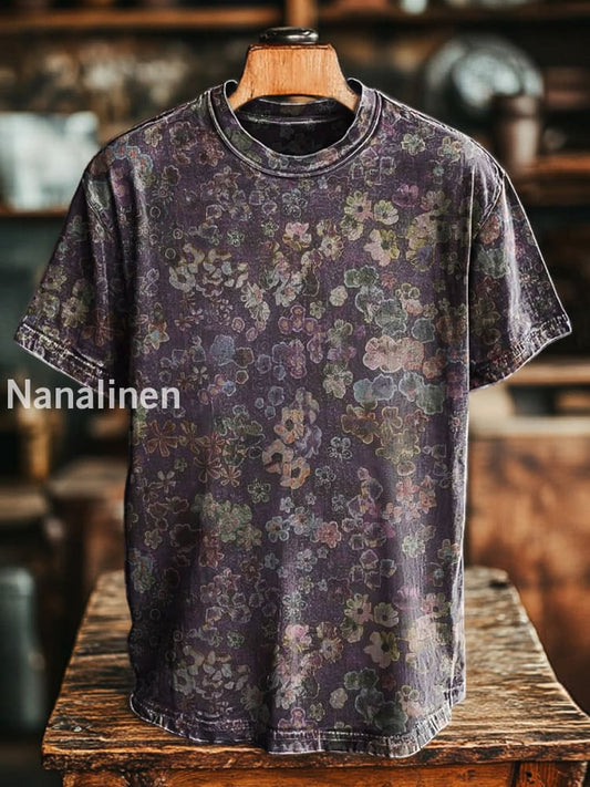 Unisex Retro Abstract Floral Print Casual Loose Short Sleeve T-Shirt Colorful / S