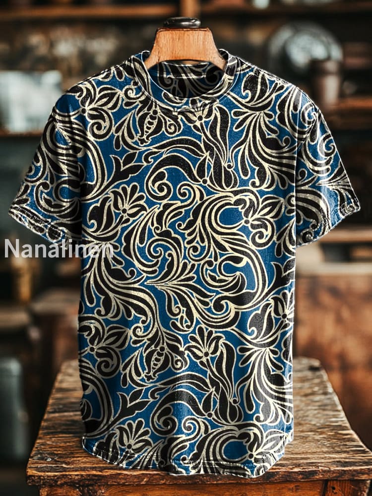 Unisex Retro Abstract Floral Print Casual Loose Short Sleeve T-Shirt Colorful / S