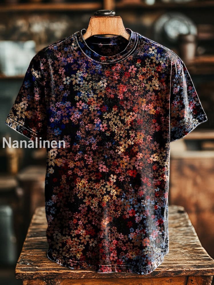 Unisex Retro Colorful Floral Print Casual Loose Short Sleeve T-Shirt Colorful / S