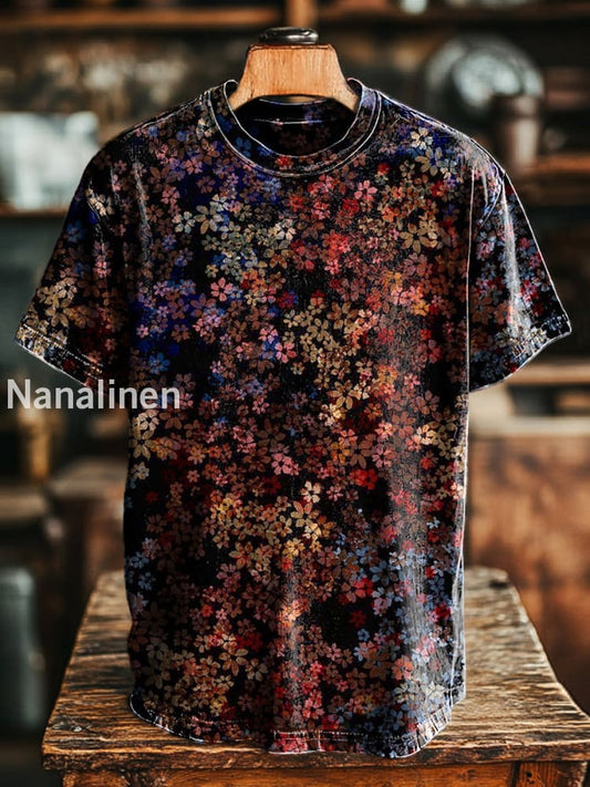 Unisex Retro Colorful Floral Print Casual Loose Short Sleeve T-Shirt Colorful / S