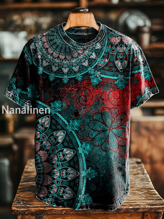 Unisex Retro Dark Kaleidoscope Print Casual Loose Short Sleeve T-Shirt Colorful / S