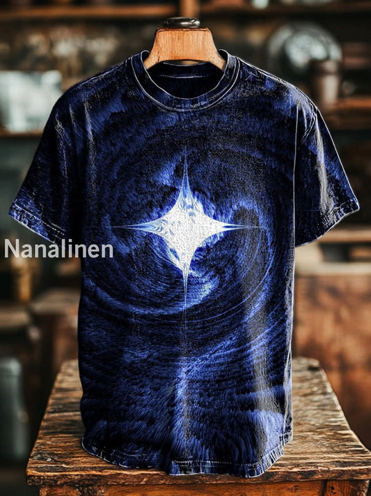 Unisex Retro Dark Swirl Print Casual Loose Short Sleeve T-Shirt Colorful / S