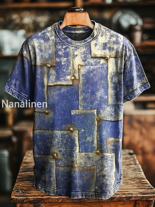 Unisex Retro Geometric Old Printed Casual Loose Short Sleeve T-Shirt Colorful / S