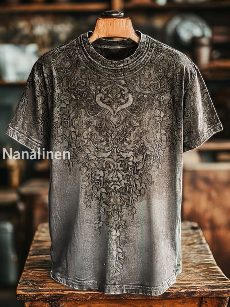 Unisex Retro Gradient Ethnic Flower Print Casual Loose Short Sleeve T-Shirt Colorful / S