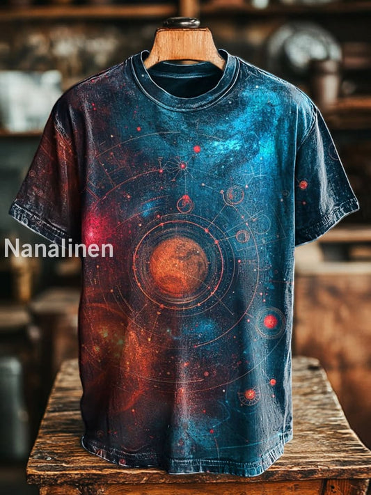 Unisex Retro Mysterious Star Print Casual Loose Short Sleeve T-Shirt Colorful / S