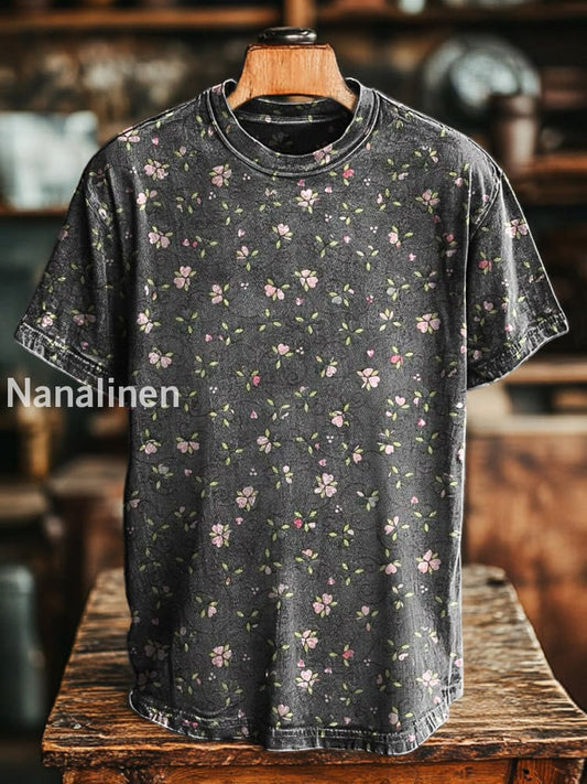 Unisex Retro Romantic Floral Print Casual Loose Short Sleeve T-Shirt Colorful / S