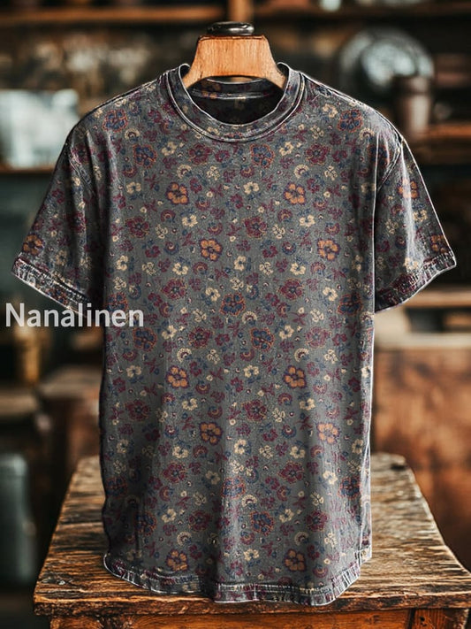 Unisex Retro Romantic Floral Print Casual Loose Short Sleeve T-Shirt Colorful / S