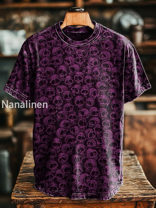 Unisex Retro Skull Print Casual Loose Short Sleeve T-Shirt Colorful / S