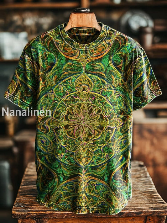 Unisex Retro Totem Printed Casual Loose Short Sleeve T-Shirt Colorful / S