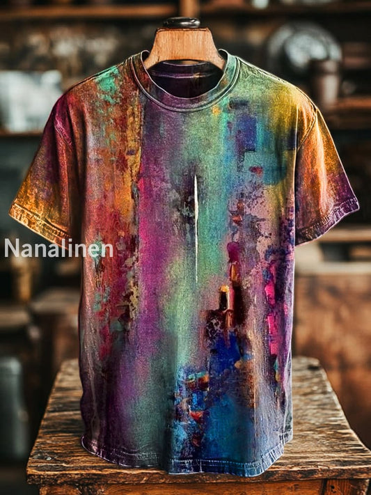 Unisex Vintage Abstract Color Swoosh Printed Casual Loose T-Shirt Colorful / S