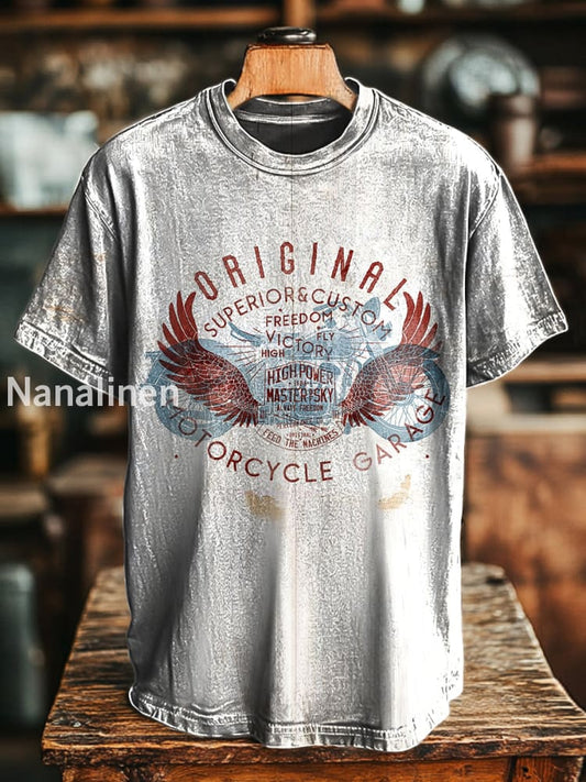 Unisex Vintage Aged Motorcycle Print Casual Loose T-Shirt Colorful / S